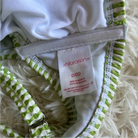 Xhiliration green and white check stripe retro style bikini top size D/D - Picture 8 of 8